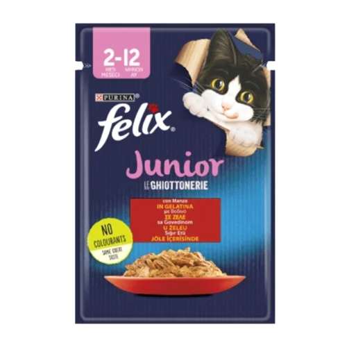 پوچ بچه گربه فلیکس با طعم گوشت گاو Felix Kitten With Beef وزن 85 گرم