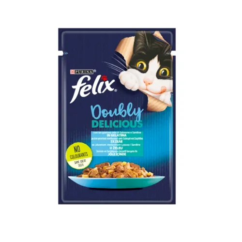 پوچ گربه فلیکس با طعم ماهی سالمون و ماهی ساردین Felix Salmon & Sardine وزن 85 گرم