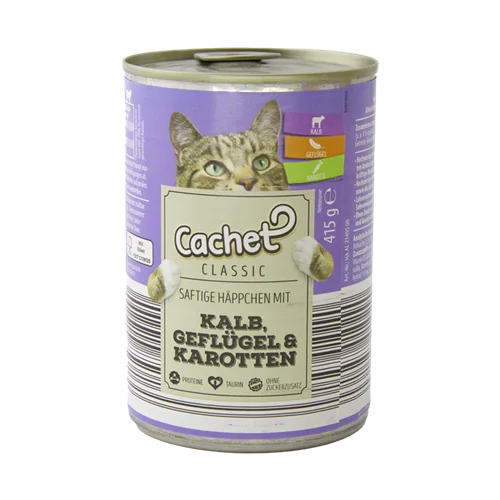 کنسرو غذای گربه کچت با طعم گوشت گوساله و مرغ و هویج Cachet Veal & Poultry & Carrots