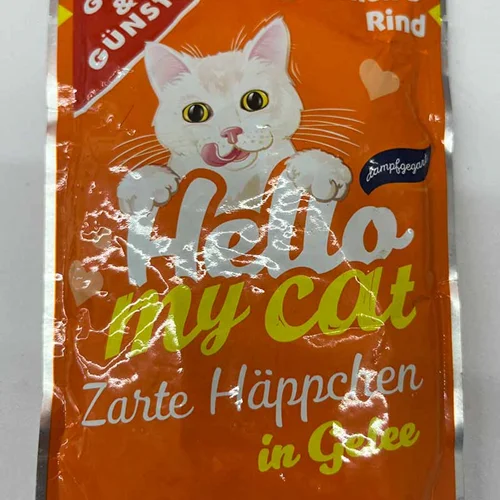 پوچ گربه بالغ طعم مرغ و گوشت گاو برند هلو مای کت hello my cat