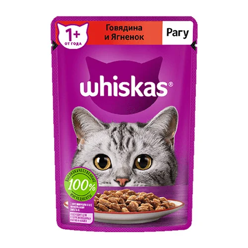 پوچ گربه ویسکاس با طعم گوشت گاو و بره Whiskas Beef & Lamb In Jelly