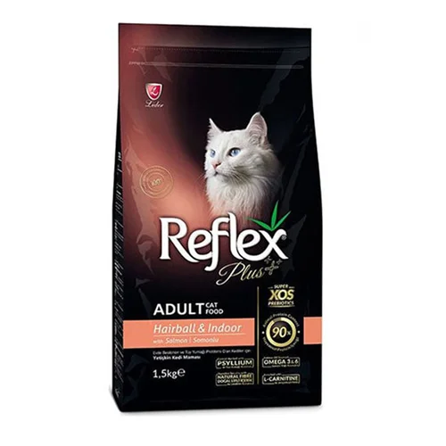 غذای خشک گربه رفلکس پلاس هیربال مدل Hairball & Indoor with Salmon  1 کیلوگرم زیپ کیپ