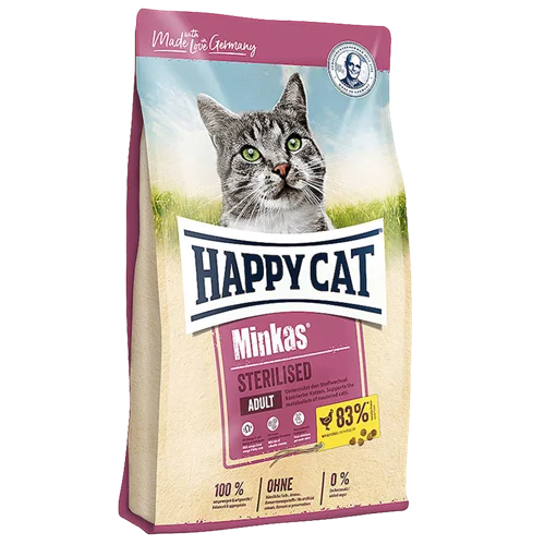 غذای خشک گربه عقیم شده هپی کت Happy Cat Minkas Sterilised وزن 1 کیلوگرم زیپ کیپ