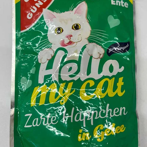 پوچ گربه بالغ طعم گوشت شکار و اردک برند هلو مای کت hello my cat