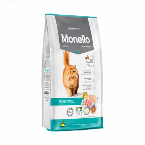 غذای خشک گربه بالغ هیربال کنترل مونلو با طعم گوشت پرندگان و ماهی سالمون Monello Adult Hairball control Poultry & Salmon وزن 1 کیلوگرم